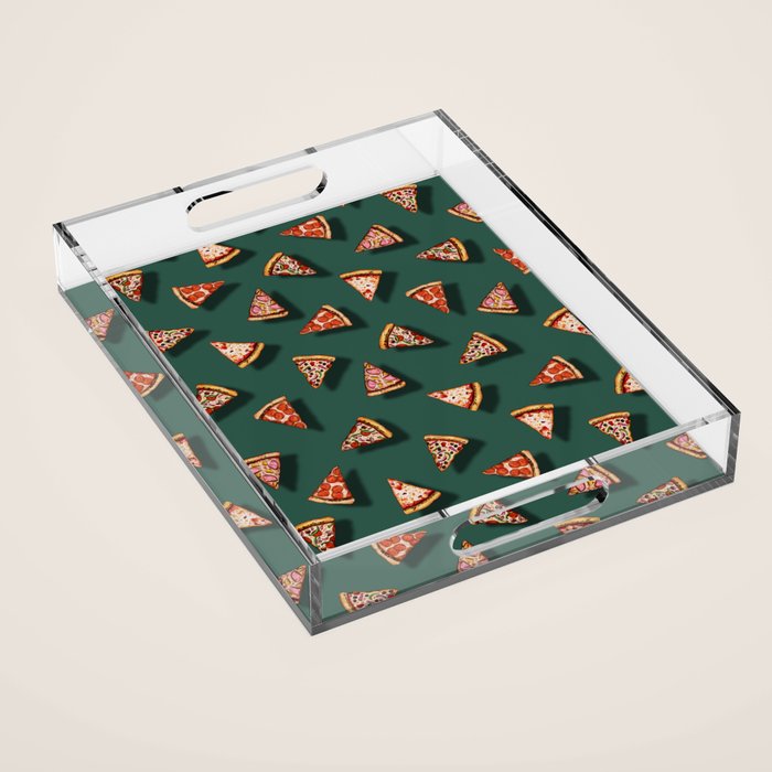 Pizza Party Pattern - Floating Pizza Slices on Teal Acrylic Tray Gallery Image 1