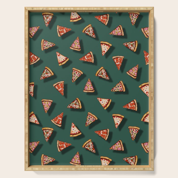 Pizza Party Pattern - Floating Pizza Slices on Teal Serving Tray Gallery Image 1