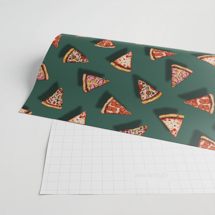 Pizza Party Pattern - Floating Pizza Slices on Teal Wrapping Paper Gallery Image 2