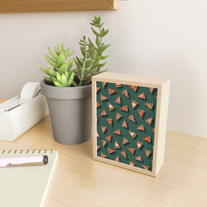 Pizza Party Pattern - Floating Pizza Slices on Teal Mini Art Print Gallery Image 2