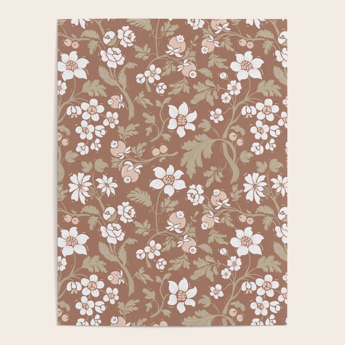 Floral Mocha Mousse Pattern Poster Gallery Image 4
