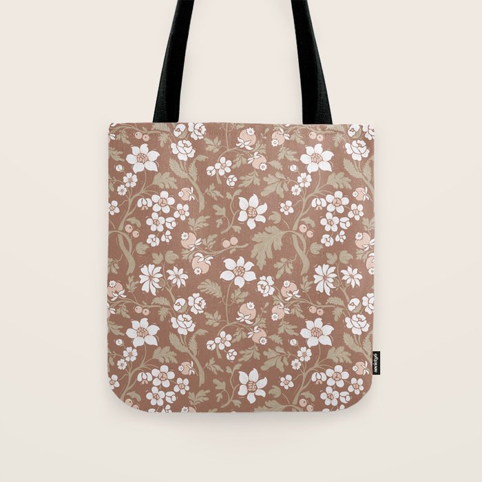 Floral Mocha Mousse Pattern Tote Bag Gallery Image 1