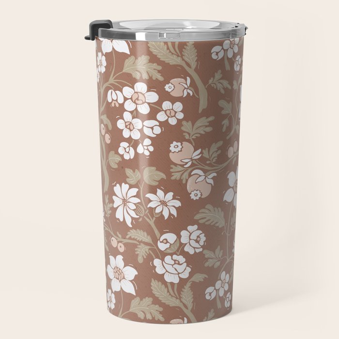 Floral Mocha Mousse Pattern Travel Mug Gallery Image 3