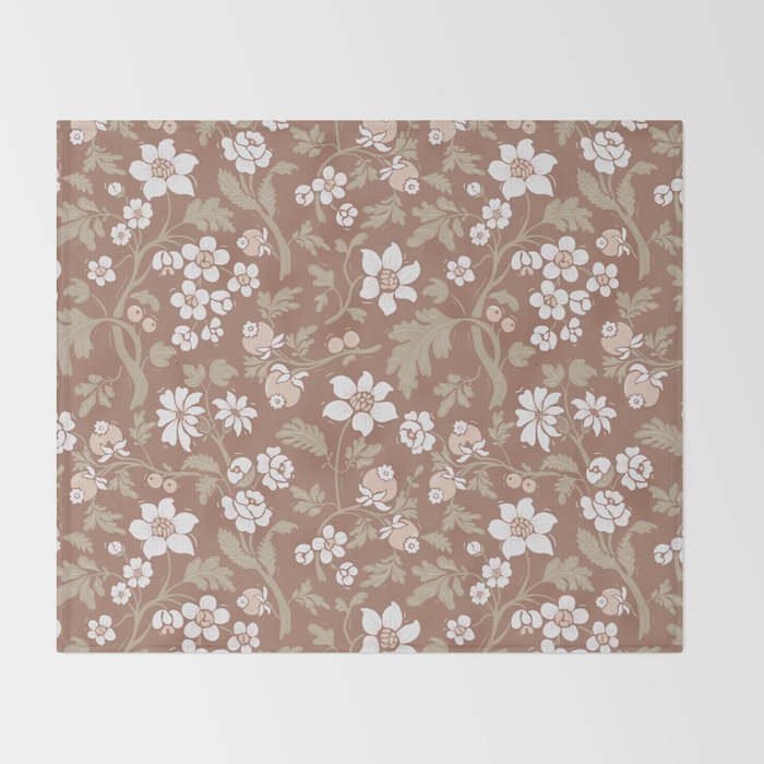 Floral Mocha Mousse Pattern Throw Blanket Gallery Image 2