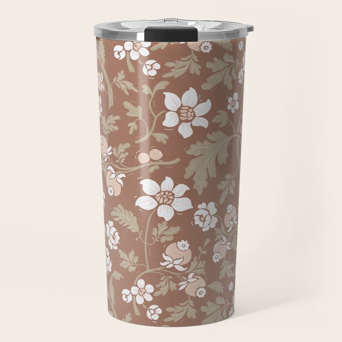 Floral Mocha Mousse Pattern Travel Mug Gallery Image 1