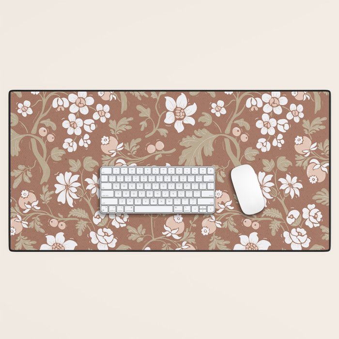 Floral Mocha Mousse Pattern Desk Mat Gallery Image 1