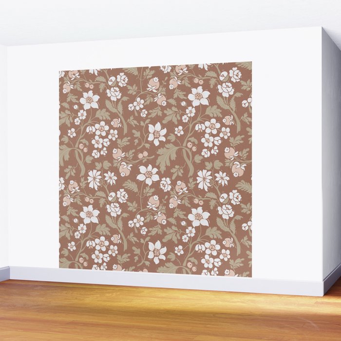 Floral Mocha Mousse Pattern Wall Mural Gallery Image 2