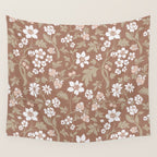 Floral Mocha Mousse Pattern Wall Tapestry Gallery Image 4