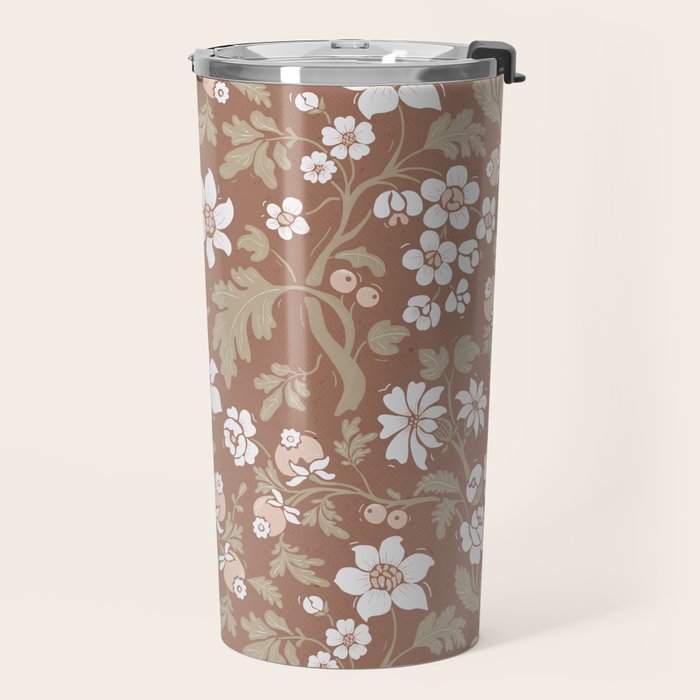 Floral Mocha Mousse Pattern Travel Mug Gallery Image 2