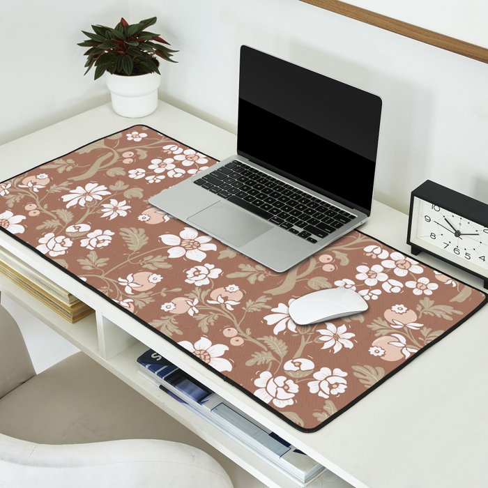 Floral Mocha Mousse Pattern Desk Mat Gallery Image 2