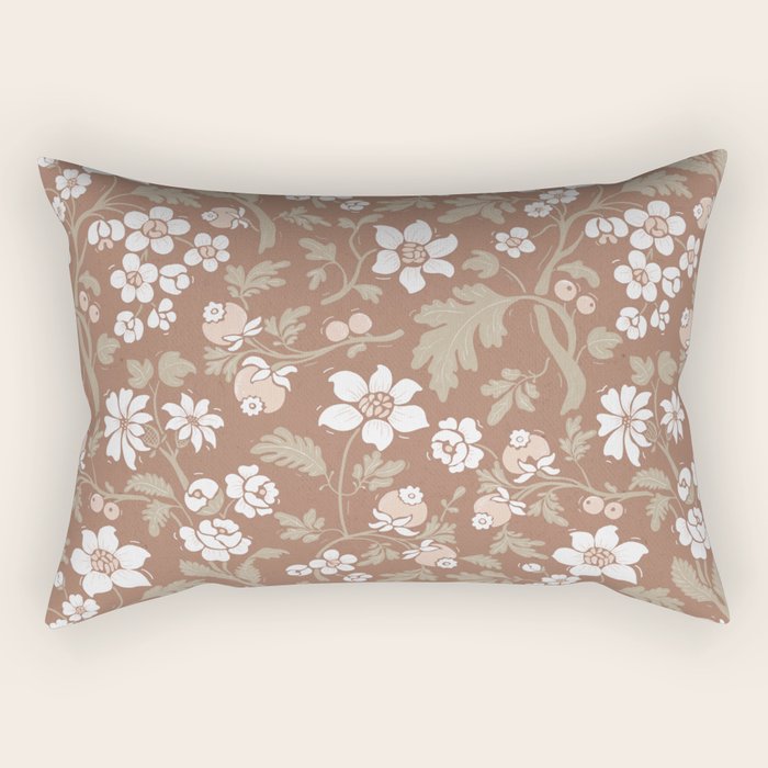 Floral Mocha Mousse Pattern Rectangular Pillow Gallery Image 1