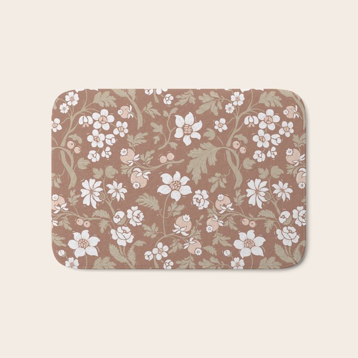 Floral Mocha Mousse Pattern Bath Mat Gallery Image 1