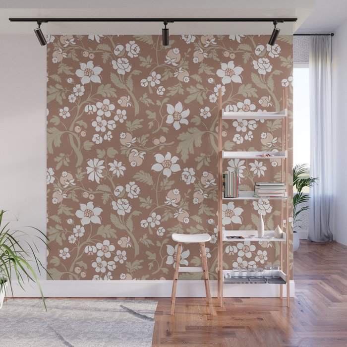 Floral Mocha Mousse Pattern Wall Mural Gallery Image 1