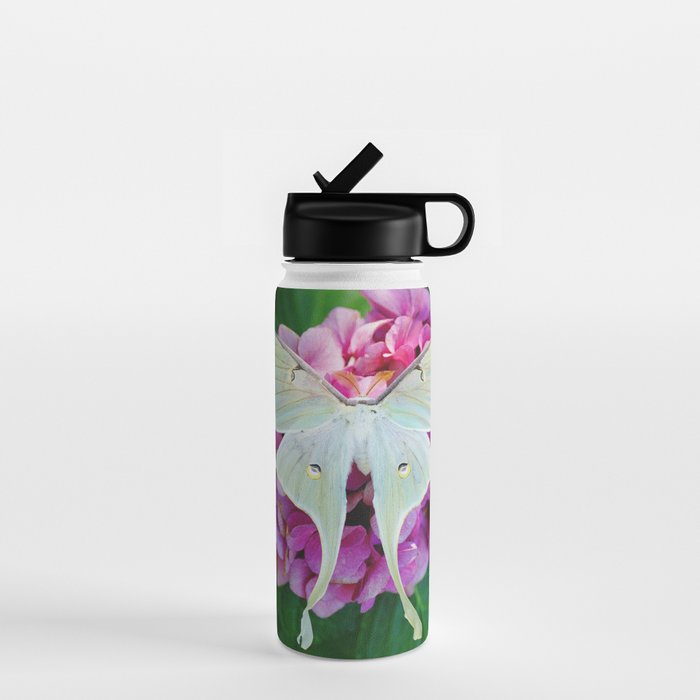 Luna Moth On Pink Hydrangea Nature Art Water Bottle Gallery Image 1