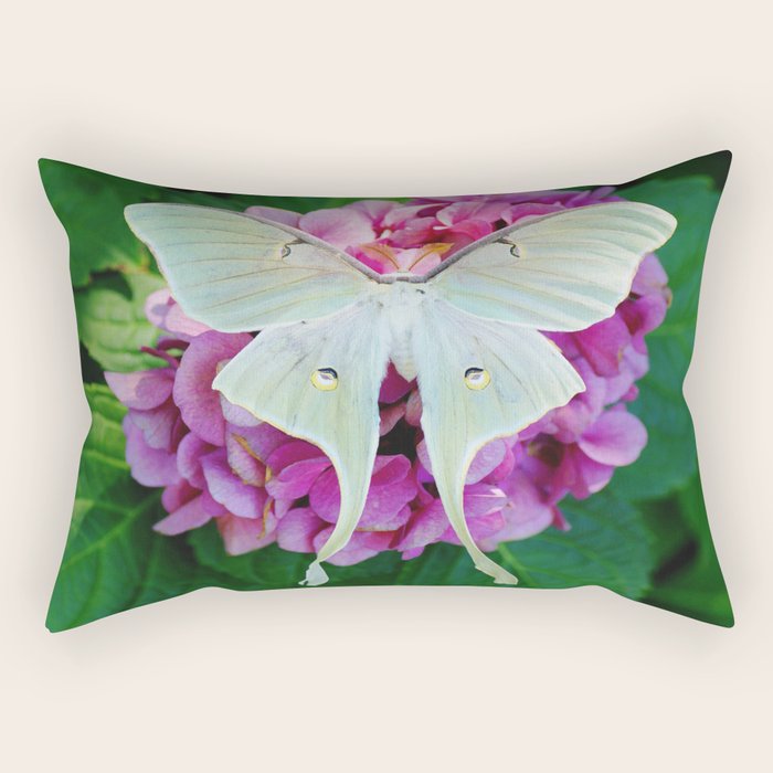 Luna Moth On Pink Hydrangea Nature Art Rectangular Pillow Gallery Image 2
