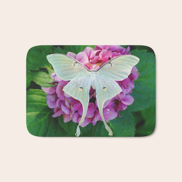 Luna Moth On Pink Hydrangea Nature Art Bath Mat Gallery Image 1