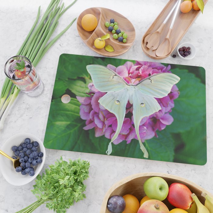 Luna Moth On Pink Hydrangea Nature Art Cutting Board Gallery Image 2