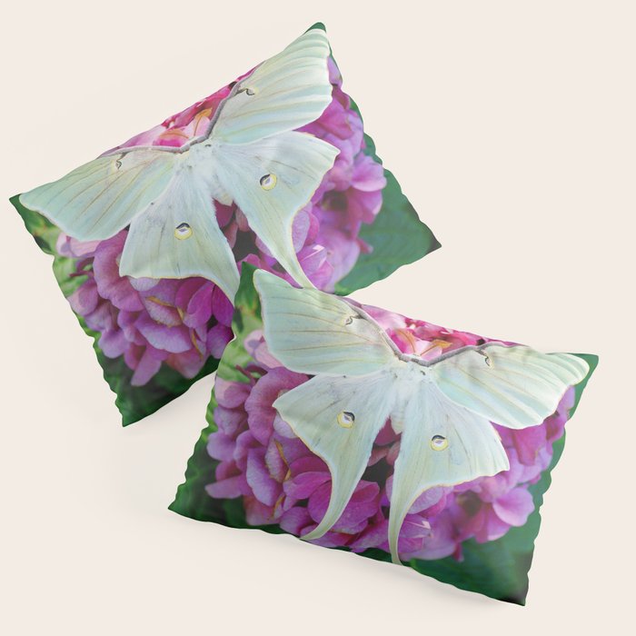 Luna Moth On Pink Hydrangea Nature Art Pillow Sham Gallery Image 3