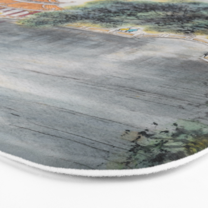 Japanese Misty Mountain Pagoda Temple Landscape Bath Mat Gallery Image 3