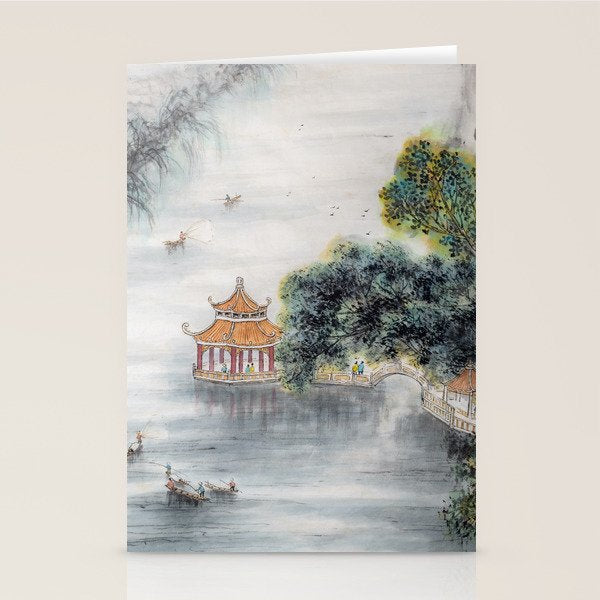 Japanese Misty Mountain Pagoda Temple Landscape Stationery Card Gallery Image 2