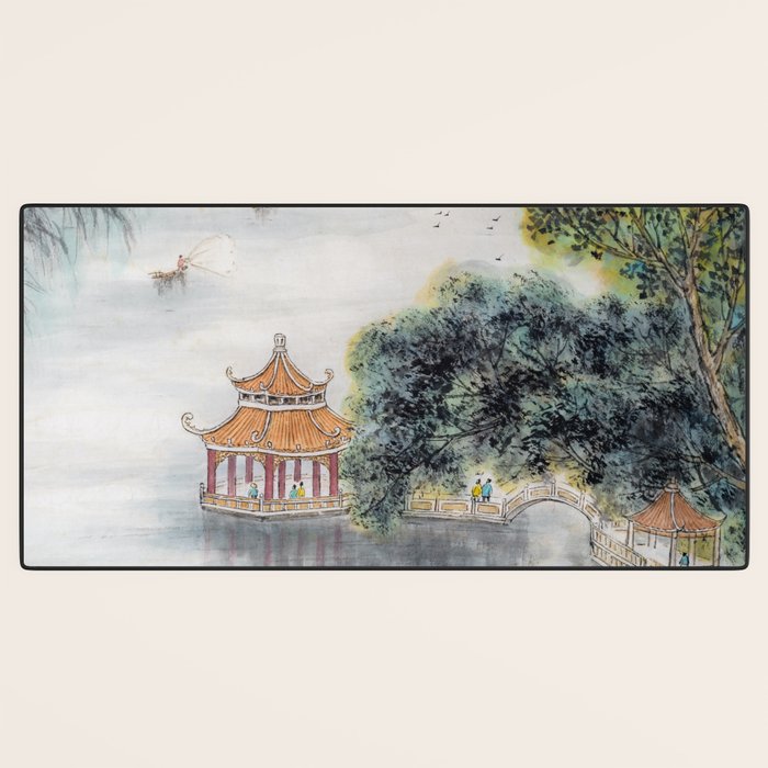 Japanese Misty Mountain Pagoda Temple Landscape Desk Mat Gallery Image 3