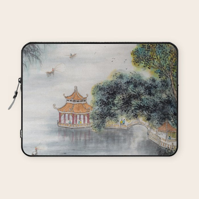 Japanese Misty Mountain Pagoda Temple Landscape Laptop Sleeve Gallery Image 1