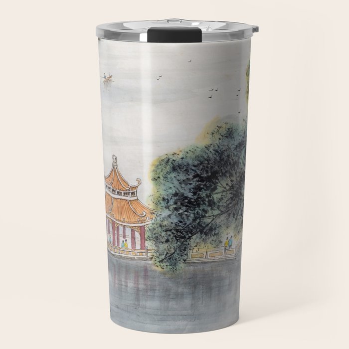 Japanese Misty Mountain Pagoda Temple Landscape Travel Mug Gallery Image 1