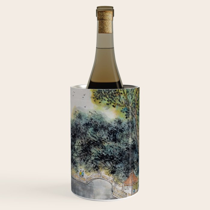 Japanese Misty Mountain Pagoda Temple Landscape Wine Chiller Gallery Image 3