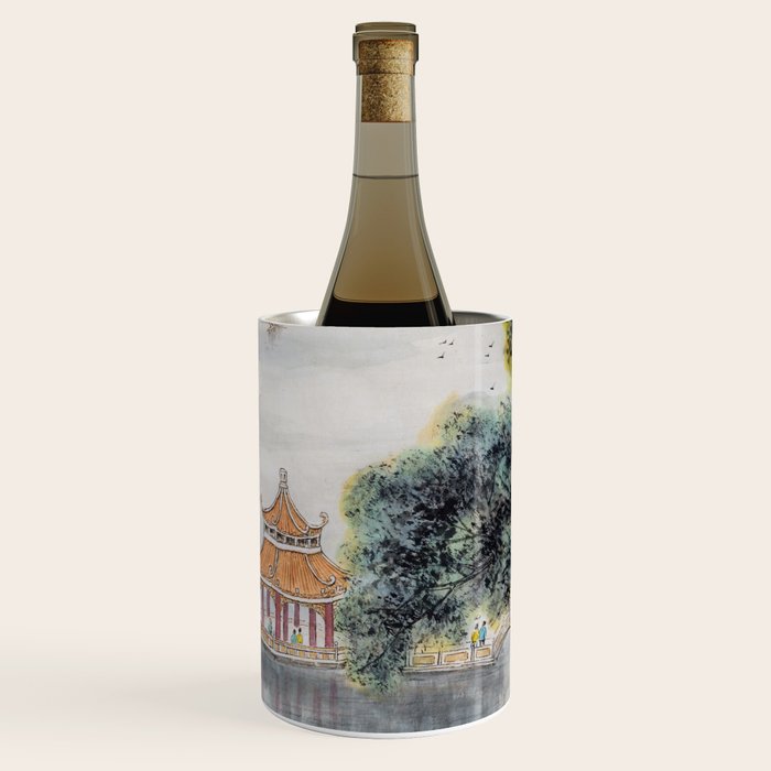 Japanese Misty Mountain Pagoda Temple Landscape Wine Chiller Gallery Image 1