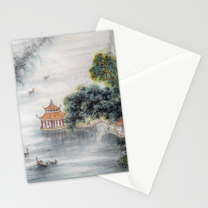 Japanese Misty Mountain Pagoda Temple Landscape Stationery Card Gallery Image 2