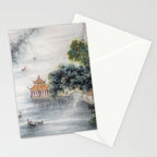 Japanese Misty Mountain Pagoda Temple Landscape Stationery Card Gallery Image 2