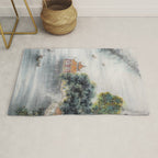 Japanese Misty Mountain Pagoda Temple Landscape Rug Gallery Image 1
