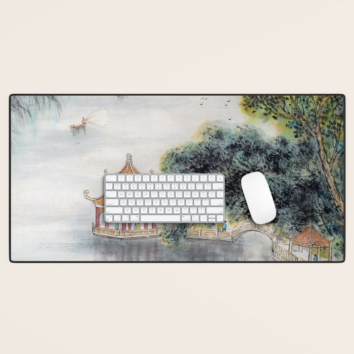 Japanese Misty Mountain Pagoda Temple Landscape Desk Mat Gallery Image 1