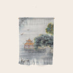 Japanese Misty Mountain Pagoda Temple Landscape Wall Hanging Gallery Image 1
