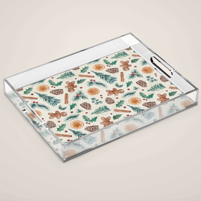Farm house Christmas Burlap Acrylic Tray Gallery Image 1