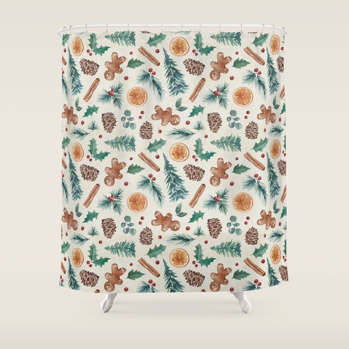 Farm house Christmas Burlap Shower Curtain Gallery Image 1