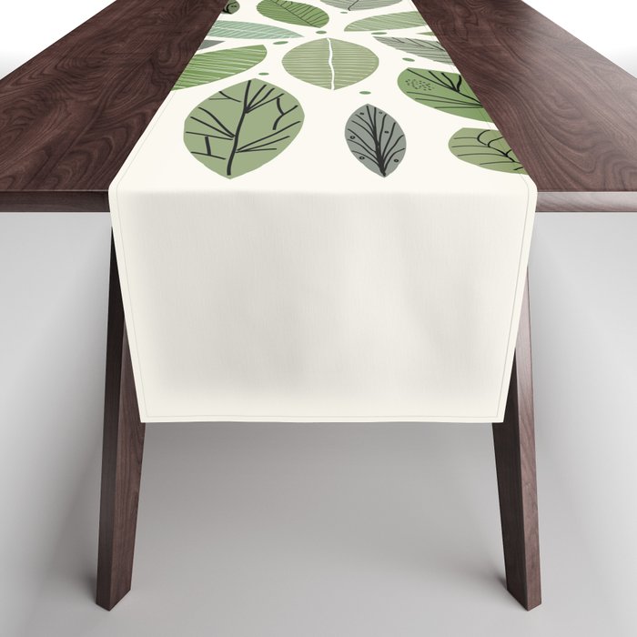 Mid-Century Green Leaves Table Runner Gallery Image 1