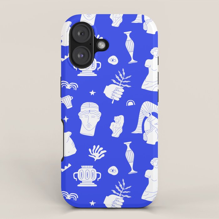 Blue ancient greek art statue pattern iPhone Case Gallery Image 1