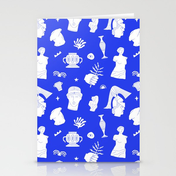 Blue Ancient Greek Art Statue Pattern Stationery Card
