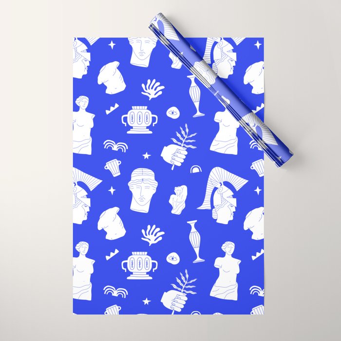 Blue ancient greek art statue pattern Wrapping Paper Gallery Image 1