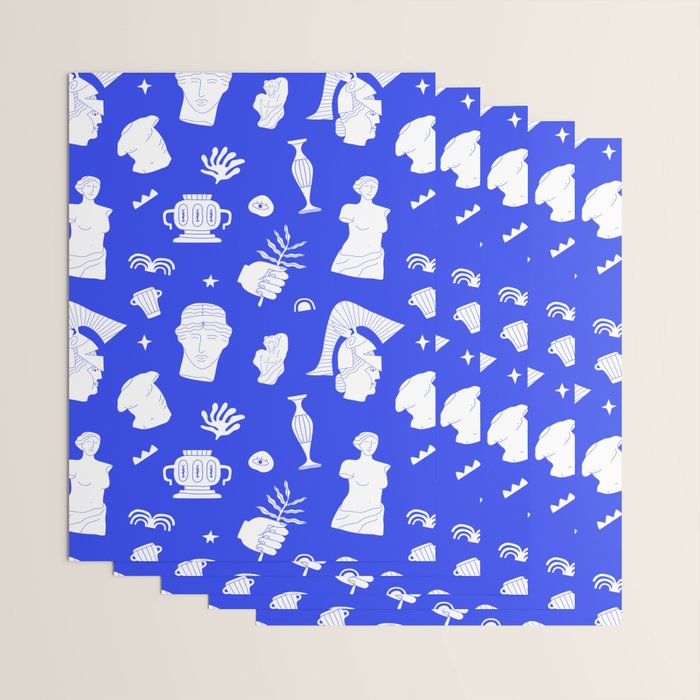 Blue ancient greek art statue pattern Wrapping Paper Gallery Image 3