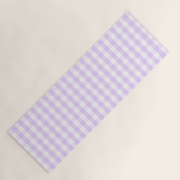 Chalky Pale Lilac Pastel and White Gingham Check Plaid Yoga Mat Gallery Image 1