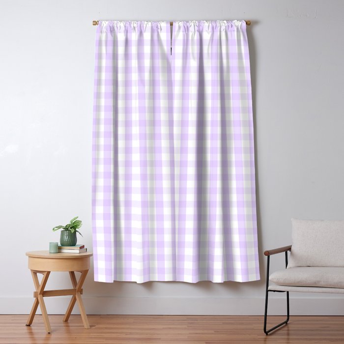 Chalky Pale Lilac Pastel and White Gingham Check Plaid Window Curtain Gallery Image 1