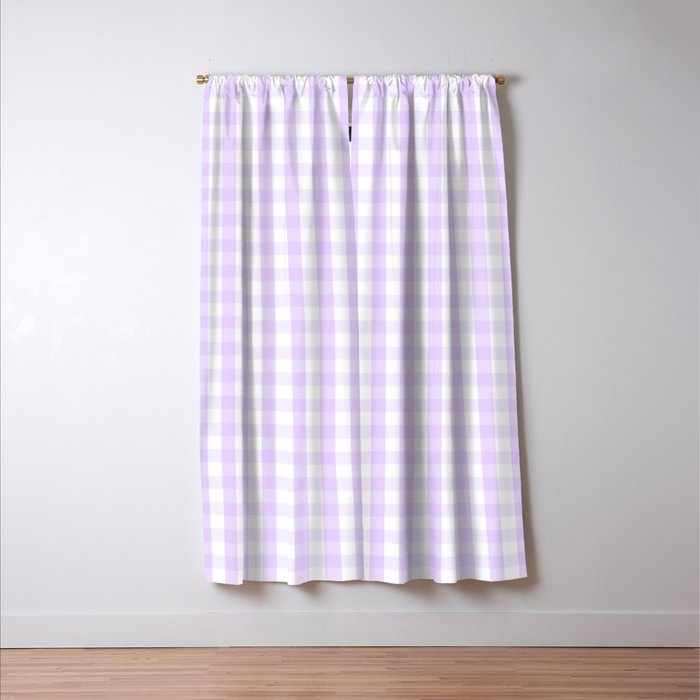 Chalky Pale Lilac Pastel and White Gingham Check Plaid Window Curtain Gallery Image 3