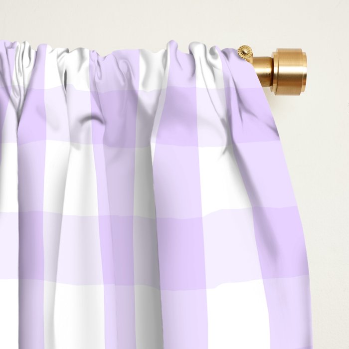 Chalky Pale Lilac Pastel and White Gingham Check Plaid Window Curtain Gallery Image 2