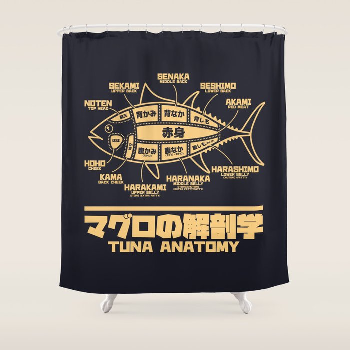 Tuna Anatomy Japanese Maguro Sushi - Black Sand Shower Curtain Gallery Image 1
