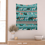 Fluffy and bright fair isle knitting doggie friends // pine and java green background brown orange white and grey dog breeds  Wall Tapestry Gallery Image 2