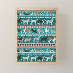 Fluffy and bright fair isle knitting doggie friends // pine and java green background brown orange white and grey dog breeds  Mini Art Print Gallery Image 1
