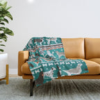 Fluffy and bright fair isle knitting doggie friends // pine and java green background brown orange white and grey dog breeds  Throw Blanket Gallery Image 1