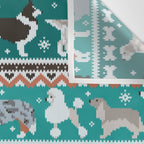 Fluffy and bright fair isle knitting doggie friends // pine and java green background brown orange white and grey dog breeds  Wall Tapestry Gallery Image 3